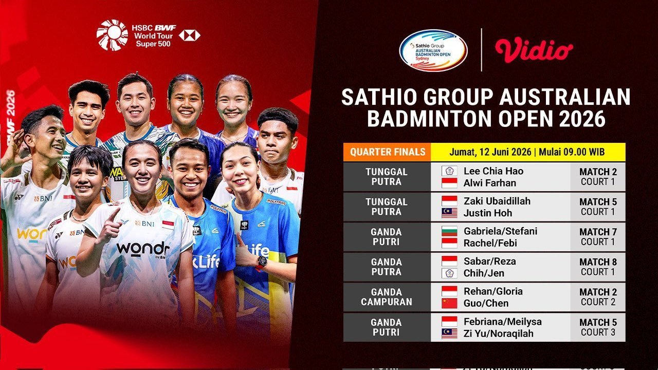 Nonton Siaran Langsung Quarterfinal Australian Badminton Open 2026 di Vidio