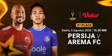 Piala Presiden 2026 - Persija vs Arema FC: Tampil Habis-habisan di 3rd Place! Streaming di Vidio Piala Presiden 2026 - Persija vs Arema FC: Tampil Habis-habisan di 3rd Place! Streaming di Vidio